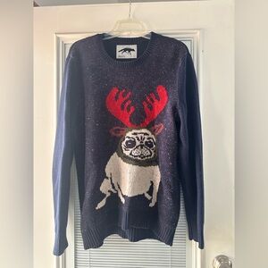 Navy Blue Sweater with Red Antlered Dog Design